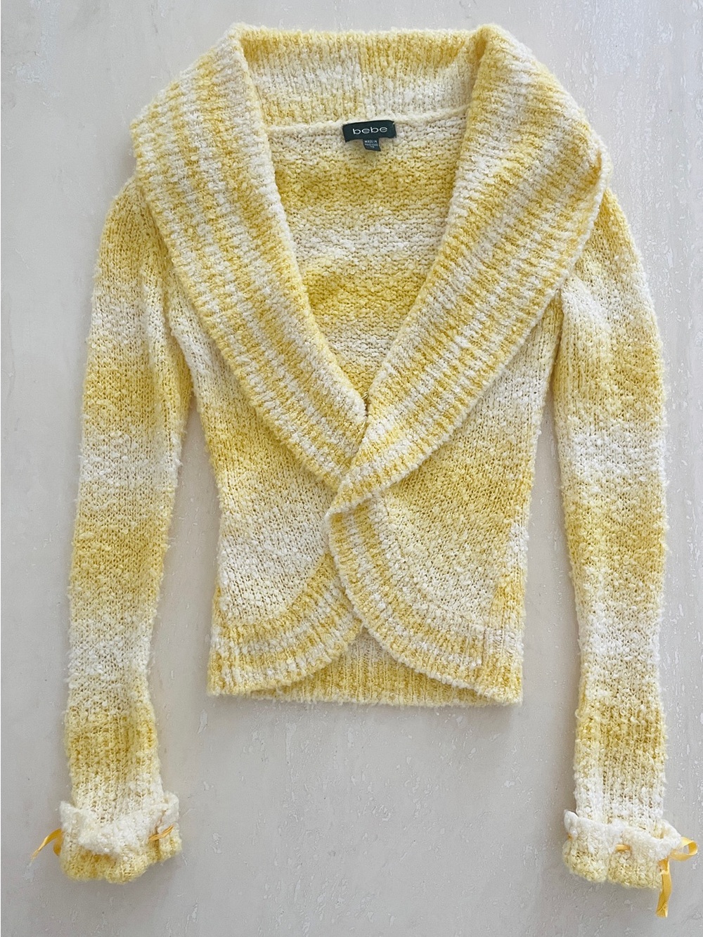 Bebe Women’s Yellow White Marled Bolero Style Knit Cardigan Sweater XS